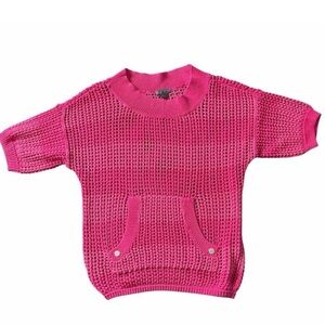 Armani Exchange Women's Open Knit Striped Short Sleeve Sweater Size S Pink